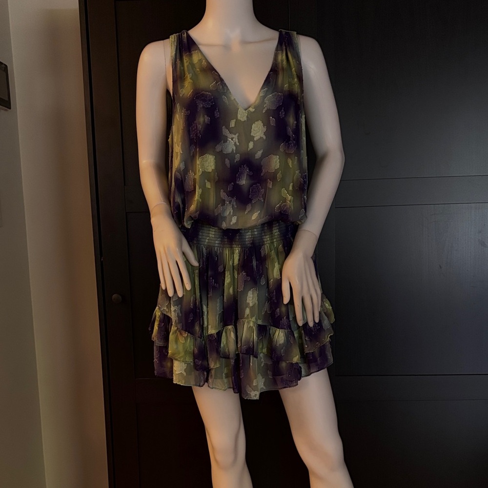 Ramy Brook Floral V-Neck Mini Dress in Purple and Green